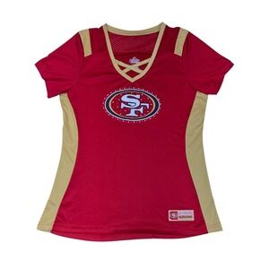 San Francisco 49ers Majestic Fan Fashion Women’s Tee Sz XL Red & Gold Rhinestone